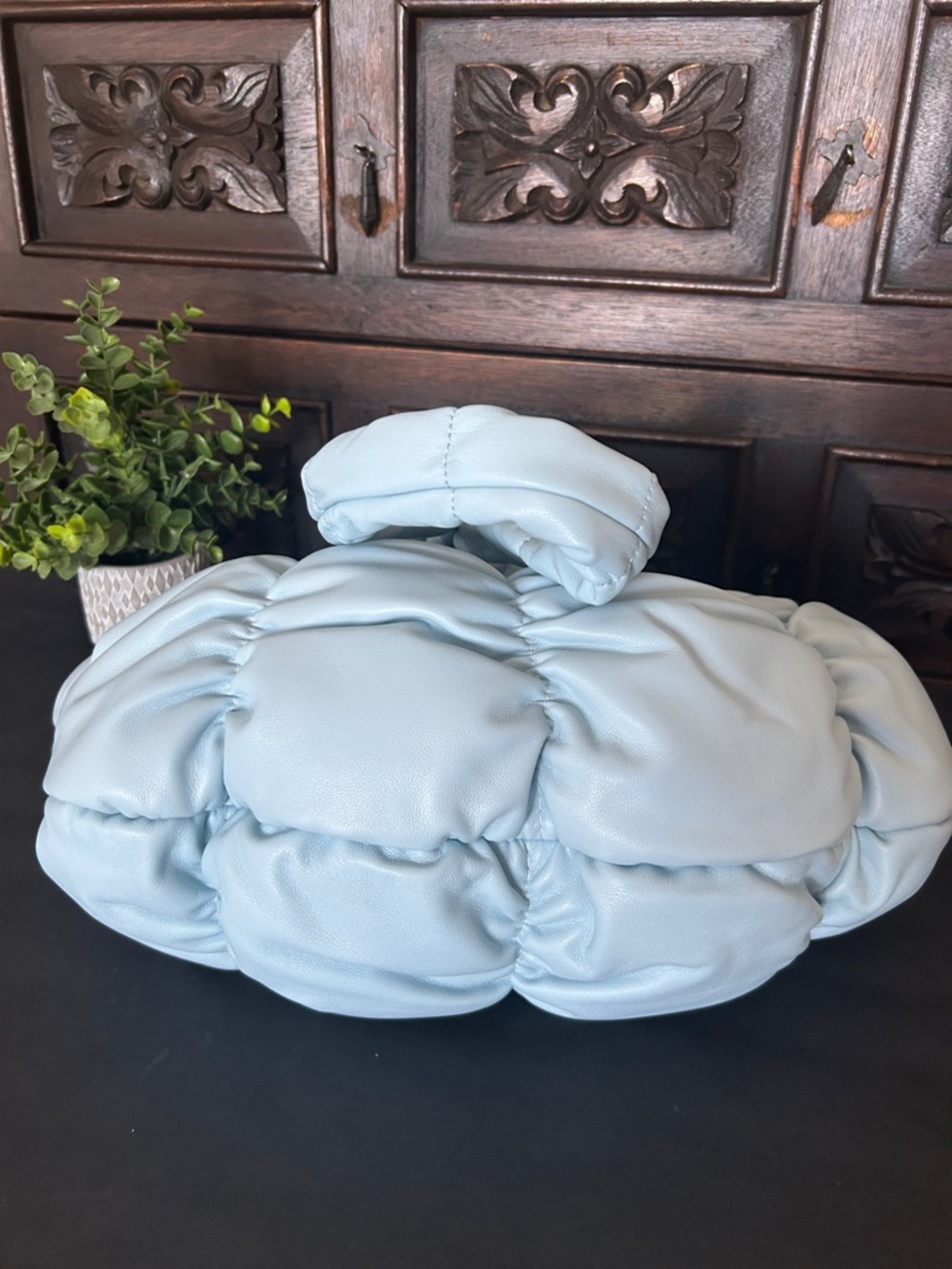 Massmode Light Blue Quilted Ruched Shoulder Bag - Picture 8 of 12